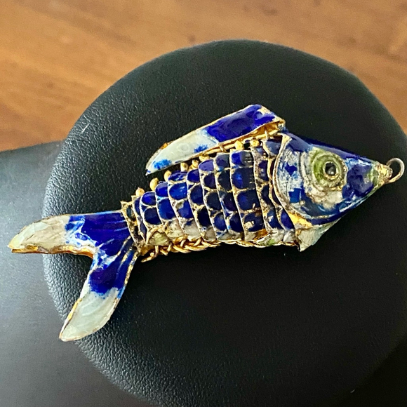Vintage Cloisonné Movable Carp/ Fish Pendant - Picture 3 of 5